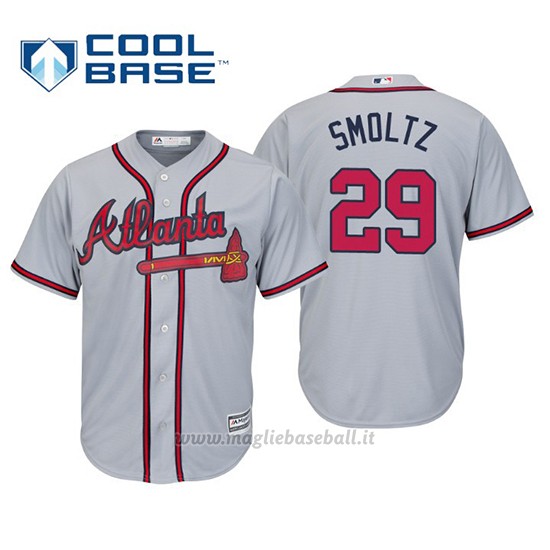 Maglia Baseball Uomo Atlanta Braves John Smoltz Cool Base Majestic Road 2019 Grigio